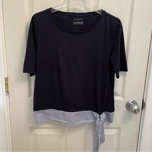 TALBOT'S Short Sleeve Cotton Shirt with Striped Trim and Ties Size Medium